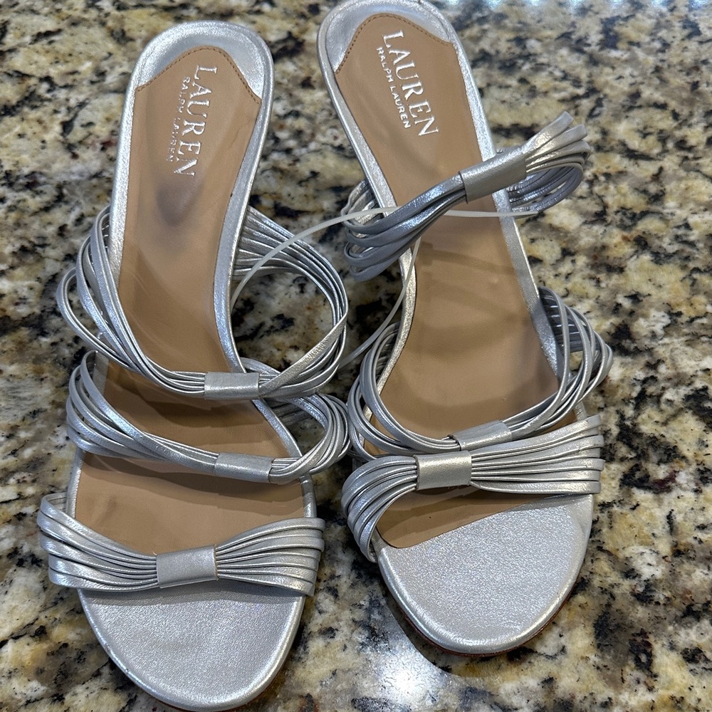 Ralph Lauren leather Silver Strappy Heels